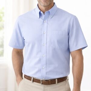 Stafford Wrinkle Free Light Blue Short Sleeve Button Down Shirt 15.5 Broadcloth